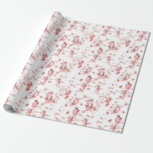 Elegant Vintage Cherub Angels Flowers Red Toile Wrapping Paper