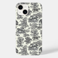 Elegant Vintage Chic Black White Horse Toile