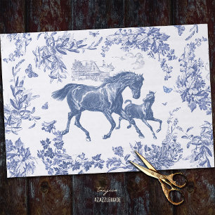 Elegant Vintage Chic Blue Horse Floral Toile Tissue Paper