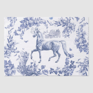 Elegant Vintage Chic Blue Horse Floral Toile Tissue Paper