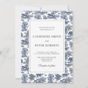Elegant  Vintage Chic Blue Horse Toile Wedding Invitation