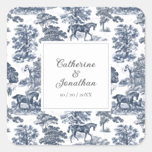 Elegant Vintage Chic Blue Horse Toile Wedding Square Sticker