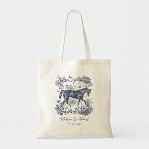 Elegant Vintage Chic Blue Horse Toile Wedding Tote Bag