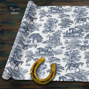 Elegant Vintage Chic Blue Horse Toile Wedding Wrapping Paper