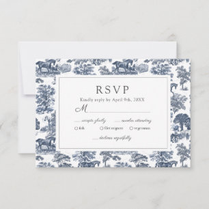 Elegant Vintage Chic Blue Toile Horse RSVP card
