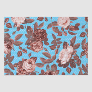 Elegant Vintage Chic Copper Roses on Blue Tissue Paper