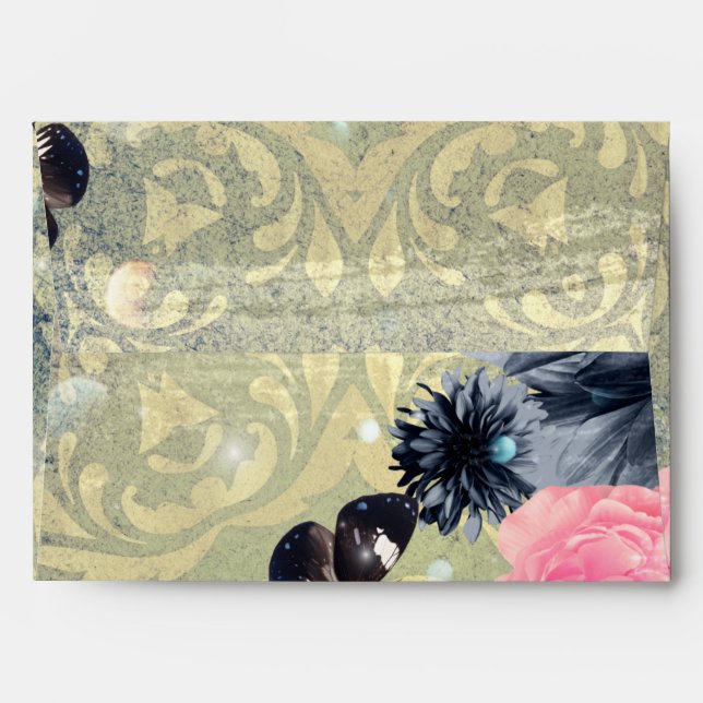 Elegant Vintage Chic Damask Butterflies Flowers  Envelope (Back (Top Flap))