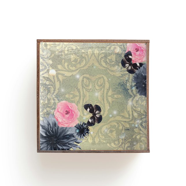 Elegant Vintage Chic Damask Butterflies Flowers  Tile (Creator Uploaded)