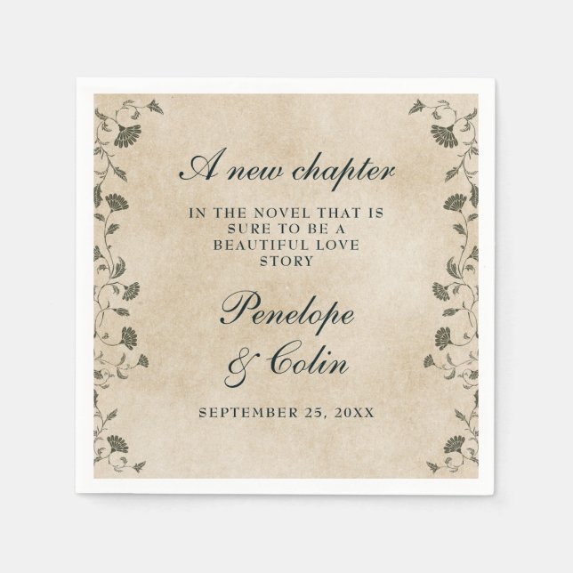 Elegant Vintage Chic Library Book Theme Wedding Napkin (Front)