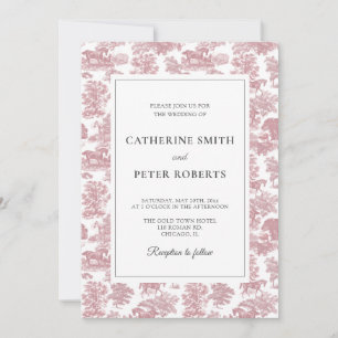 Elegant  Vintage Chic Pink Horse Toile Wedding Invitation