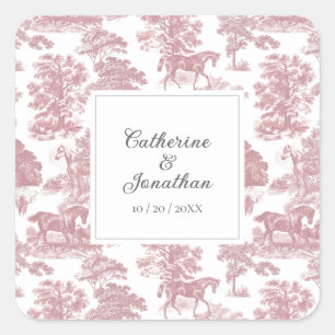 Elegant Vintage Chic Pink Horse Toile Wedding Square Sticker