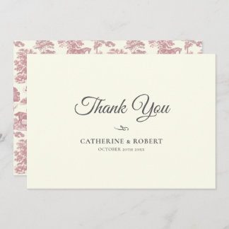 Elegant Vintage Chic Pink Horse Toile Wedding Thank You Card