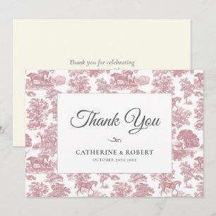 Elegant Vintage Chic Pink Horse Toile Wedding Thank You Card