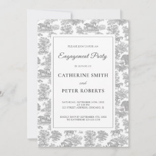 Elegant Vintage Chic Silver Grey Horse Toile Invitation