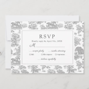 Elegant Vintage Chic Silver Grey Horse Toile Save The Date