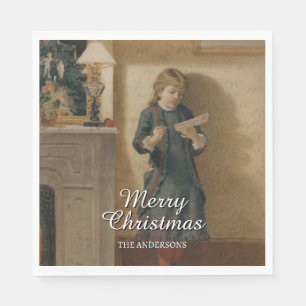 Elegant Vintage Child with Holiday Greeting Napkin