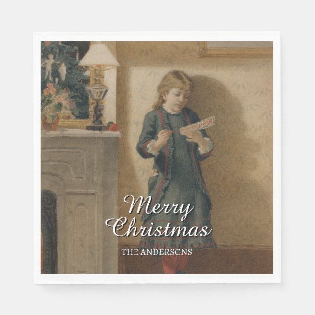 Elegant Vintage Child with Holiday Greeting Napkin (Front)