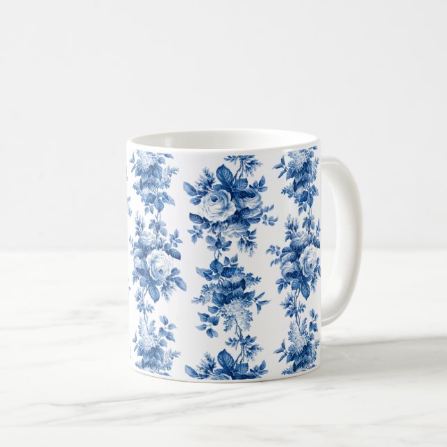 Elegant Vintage China Blue Roses Coffee Mug (Front Right)