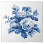 Elegant Vintage China Blue Roses Tile<br><div class="desc">Elegant and chic romantic painterly china blue vintage roses and foliage on clean white background.</div>