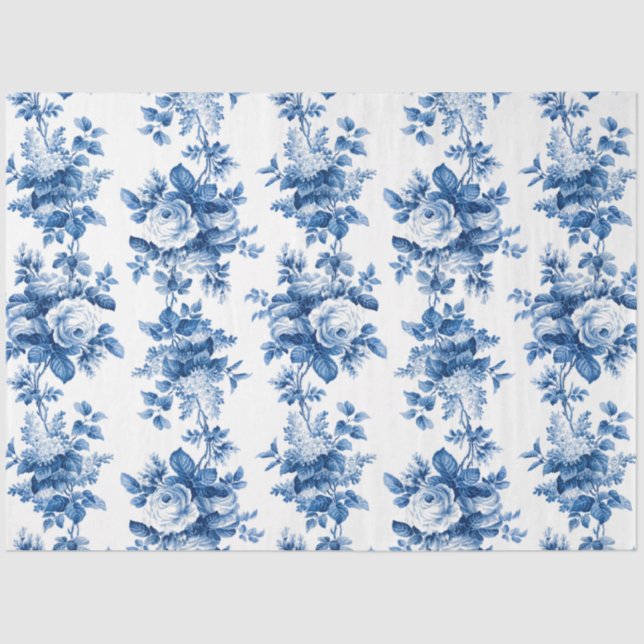 Elegant Vintage China Blue Roses Tissue Paper (Front)