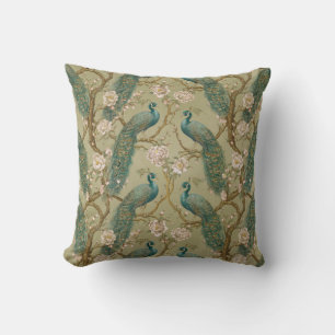 Elegant Vintage Chinoiserie Peacocks & Peonies Cushion