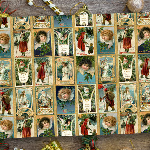 Elegant Vintage Christmas Cards w/Gold Borders Tissue Paper