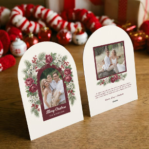 Elegant Vintage Christmas Floral Arch Photo   Holiday Card