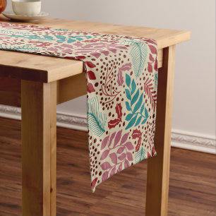 Elegant Vintage Christmas Floral Red Teal Pattern Long Table Runner