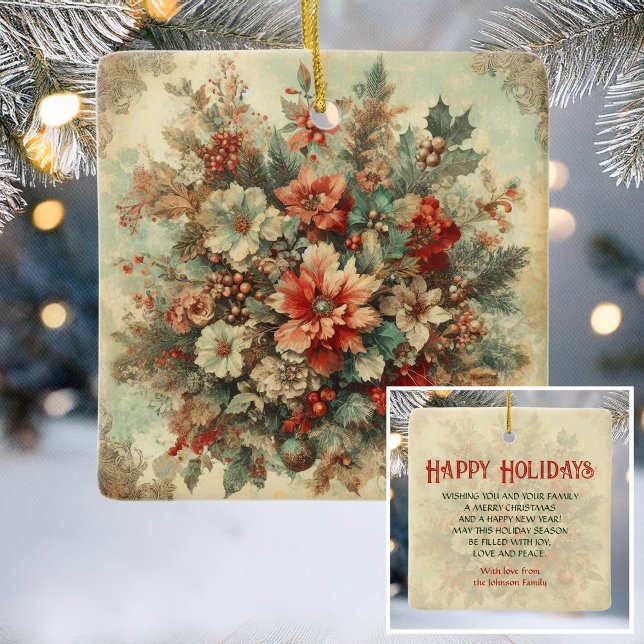 Elegant Vintage Christmas Flowers  Ceramic Ornament (Creator Uploaded)