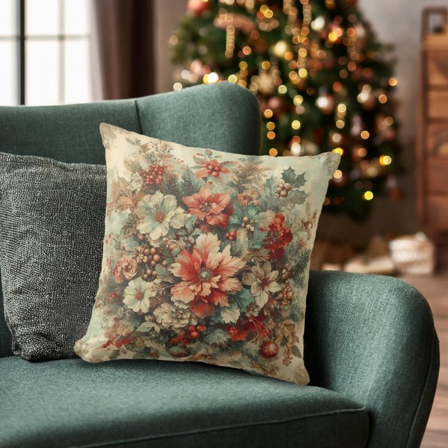 Elegant Vintage Christmas Flowers  Cushion (Creator Uploaded)