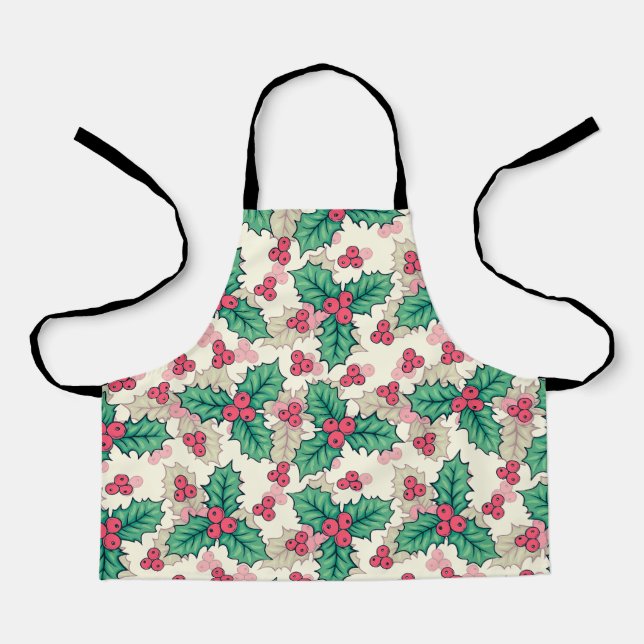 Elegant Vintage Christmas Holly Floral Pattern |  Apron (Front)
