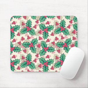 Elegant Vintage Christmas Holly Floral Pattern Mouse Mat