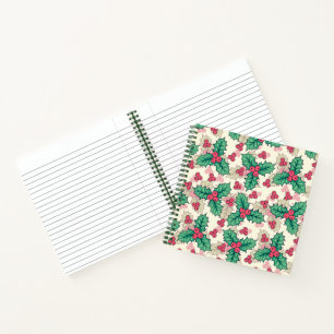 Elegant Vintage Christmas Holly Floral Pattern    Notebook