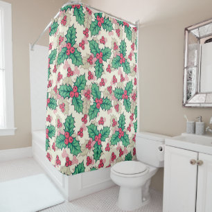 Elegant Vintage Christmas Holly Floral Pattern    Shower Curtain
