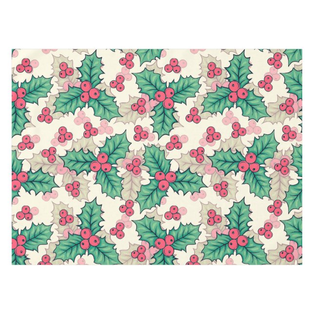 Elegant Vintage Christmas Holly Floral Pattern |  Tablecloth (Front (Horizontal))