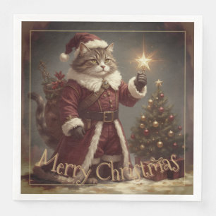 Elegant Vintage Christmas Kitty Napkin
