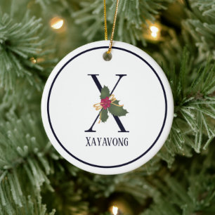 Elegant Vintage Christmas Monogram Initial X Ceramic Tree Decoration
