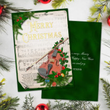 Elegant Vintage Christmas Music Violin Green Gold