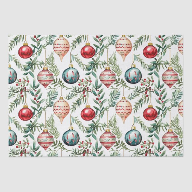 Elegant Vintage Christmas Ornaments Tissue Paper (Front)