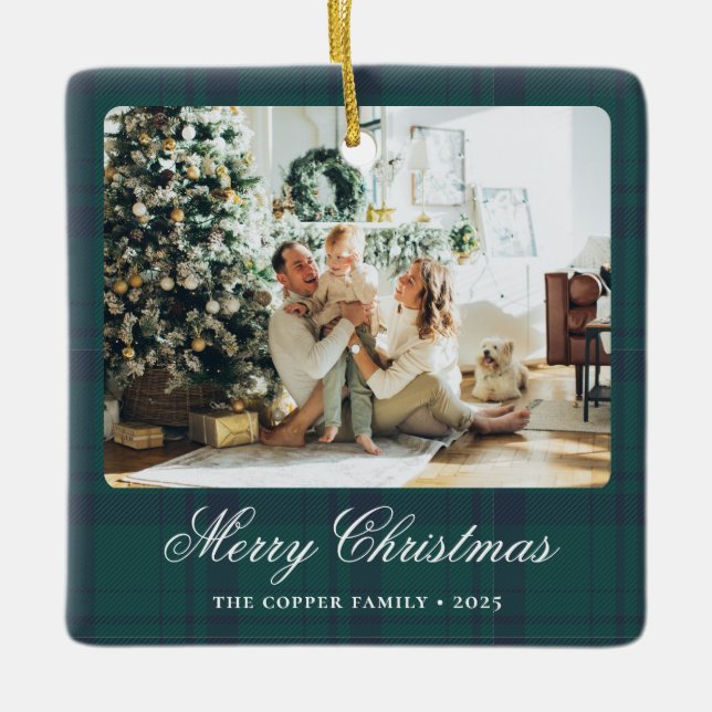 Elegant Vintage Christmas Photo Ceramic Ornament (Front)