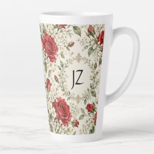 Elegant Vintage Christmas Poinsettia & Holly Latte Mug