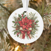 Elegant Vintage Christmas Poinsettia Holly Pine