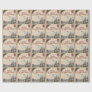 Elegant Vintage Christmas , Retro Postcard style Wrapping Paper
