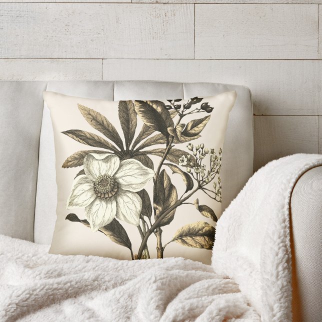 Elegant Vintage Christmas Rose Beige Floral Cushion (Creator Uploaded)