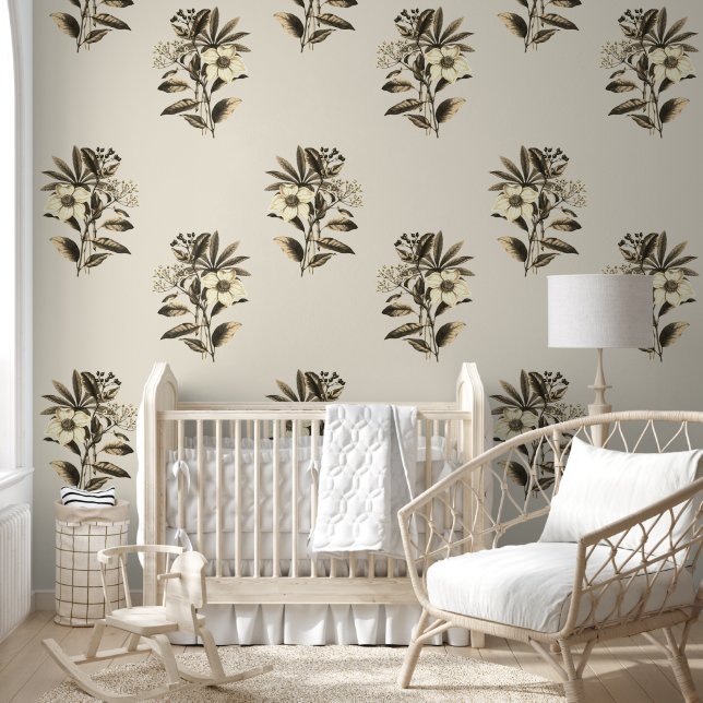 Elegant Vintage Christmas Rose Beige Floral Wallpaper (Kids)