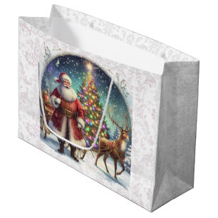 Elegant Vintage Christmas Santa Claus Large Gift Bag