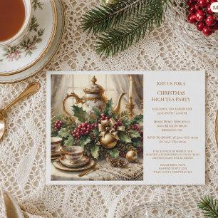 Elegant Vintage Christmas Tea Party Invitation