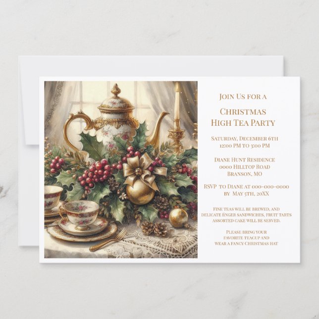 Elegant Vintage Christmas Tea Party   Invitation (Front)