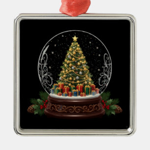 Elegant Vintage Christmas Tree Snow Globe Metal Tree Decoration
