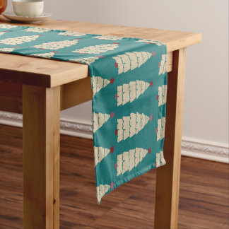 Elegant Vintage Christmas Tree Teal Pattern Long Table Runner